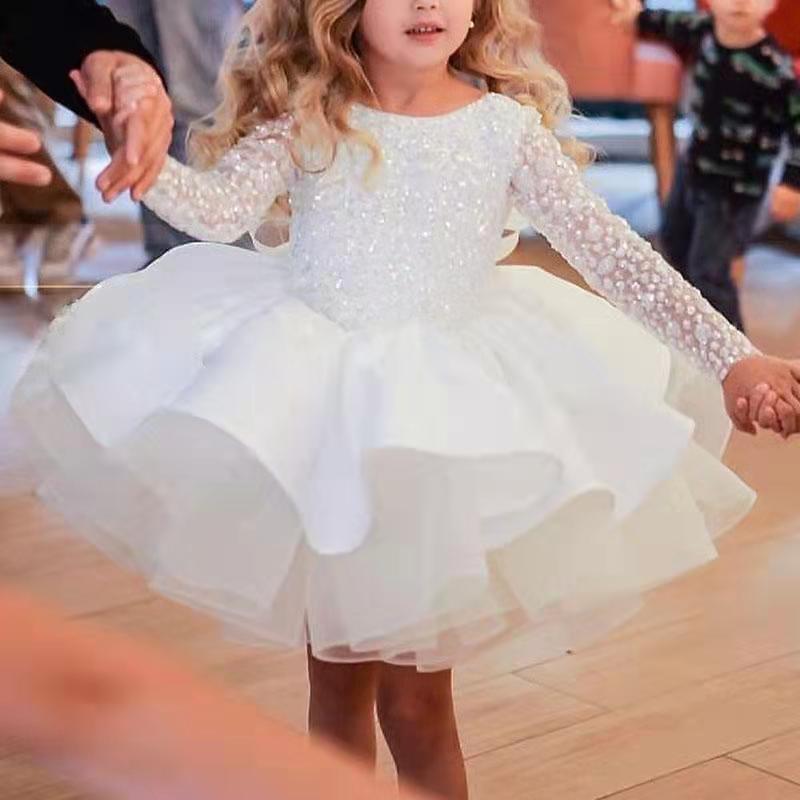 2022 결혼식을위한 새로운 꽃의 소녀 드레스 Vestidos daminha Kids Pageant Ball Gowns 소녀를위한 깃털 최초의 친교 드레스